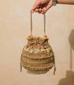 Gold silk embroidered potli bag