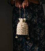 Pearl embroidered silk potli bag
