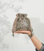 Grey velvet sequin embroidered potli bag