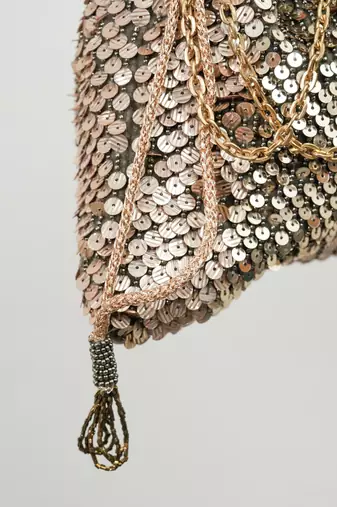 grey velvet sequin embroidered potli bag for festive wear