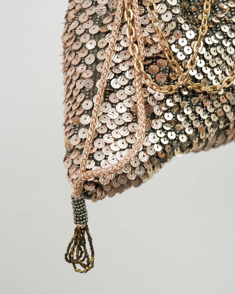 Grey velvet sequin embroidered potli bag