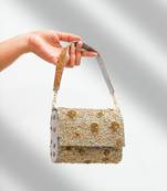 Grey silk sequin embroidered clutch