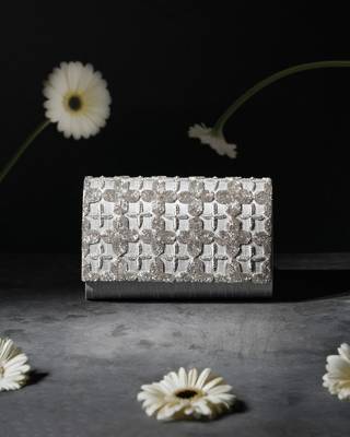 handcrafted grey silk sequin embroidered clutch bag 1