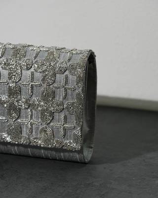 handcrafted grey silk sequin embroidered clutch bag 2