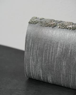 handcrafted grey silk sequin embroidered clutch bag 3