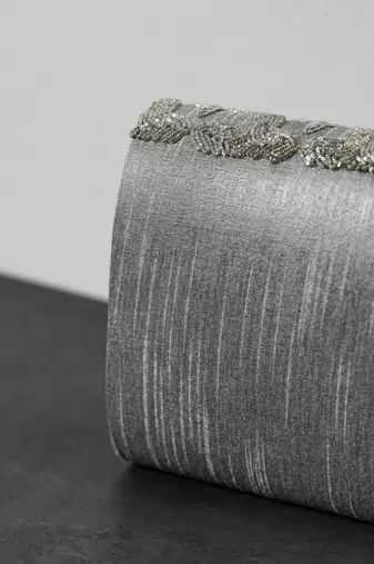 handcrafted grey silk sequin embroidered clutch bag
