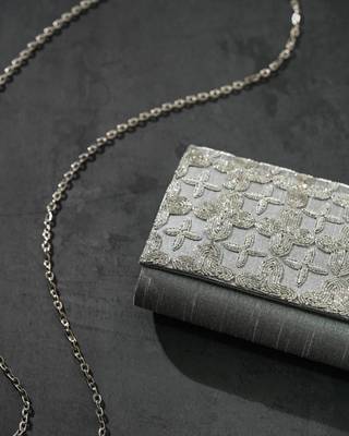 handcrafted grey silk sequin embroidered clutch bag 4