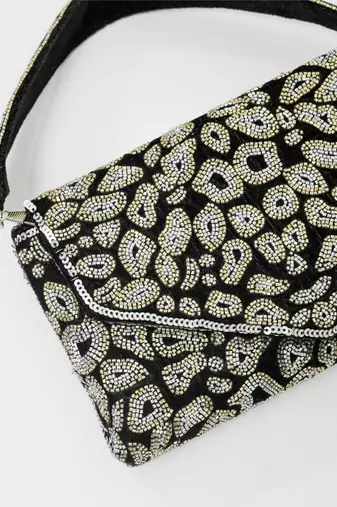 black velvet beads embroidered handheld clutch
