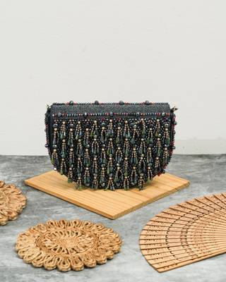 blue silk beaded embroidered party wear clutch 1