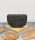 Blue silk beads embroidered clutch