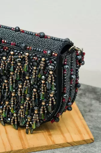 blue silk beaded embroidered party wear clutch