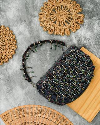 blue silk beaded embroidered party wear clutch 4