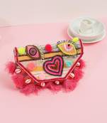 Multicolor jacquard beads embroidered clutch