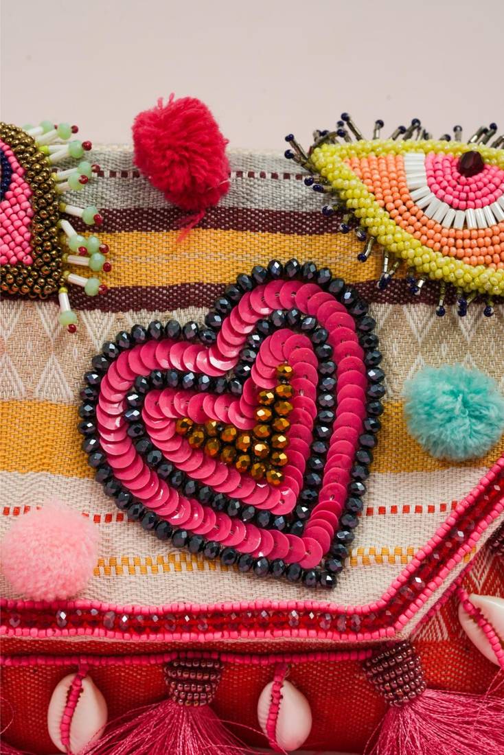 Multicolor jacquard beads embroidered clutch