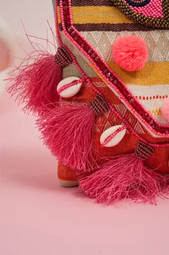 multicolor jacquard beads embroidered statement clutch