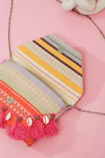 multicolor jacquard beads embroidered statement clutch