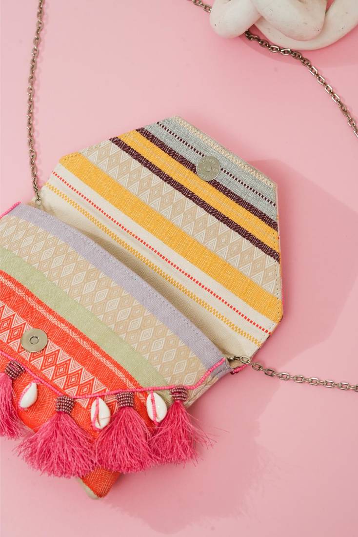 Multicolor jacquard beads embroidered clutch