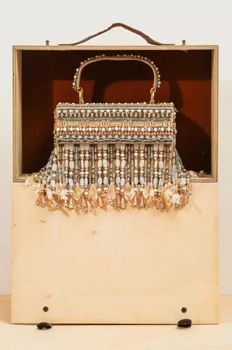 Multicolor silk beads embroidered clutch