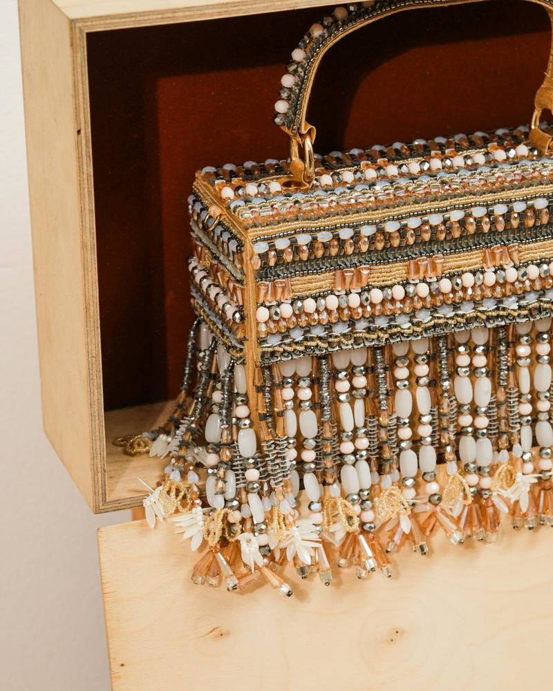 Multicolor silk beads embroidered clutch