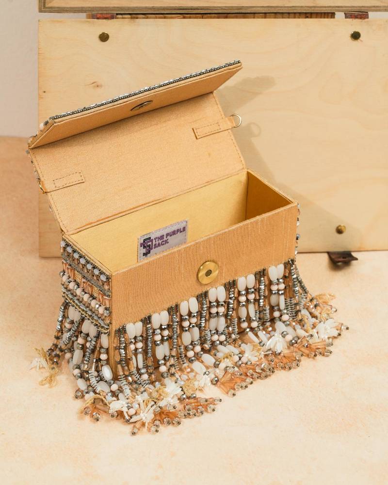 Multicolor silk beads embroidered clutch