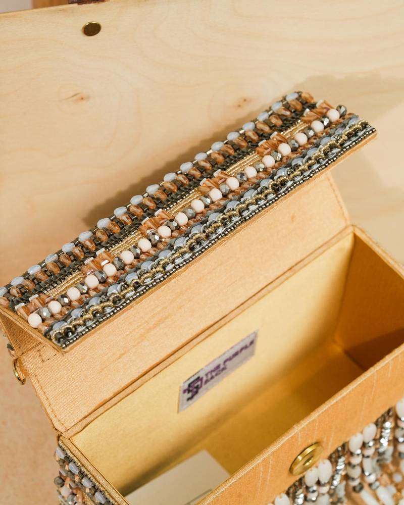 Multicolor silk beads embroidered clutch