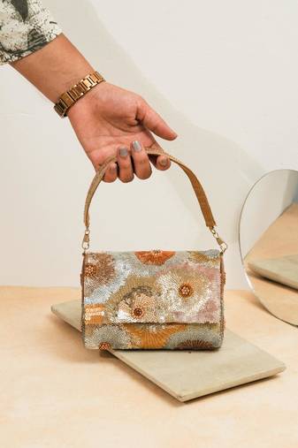 Multicolor silk sequin embroidered clutch