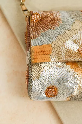 multicolor silk sequin embroidered handheld clutch