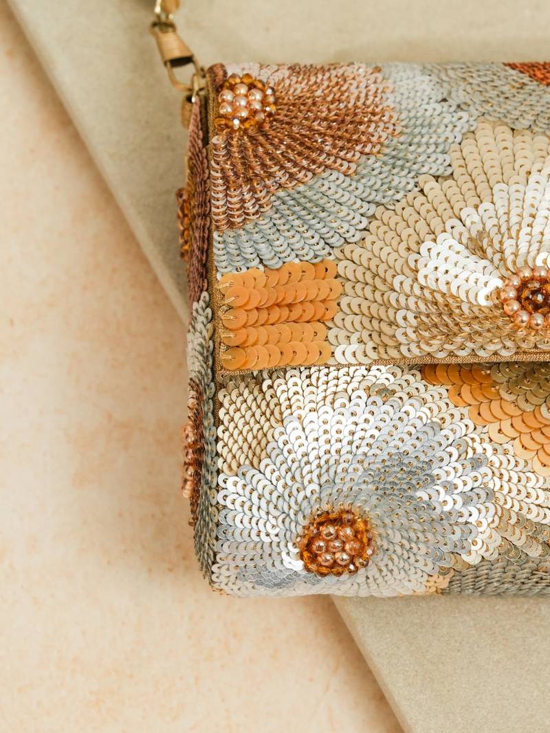 Multicolor silk sequin embroidered clutch