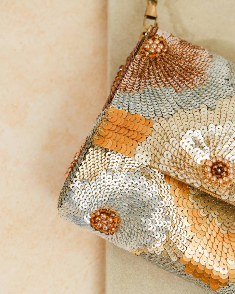 Multicolor silk sequin embroidered clutch