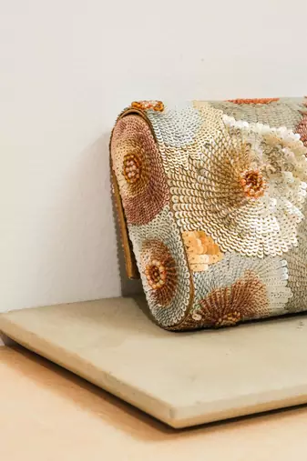 multicolor silk sequin embroidered handheld clutch