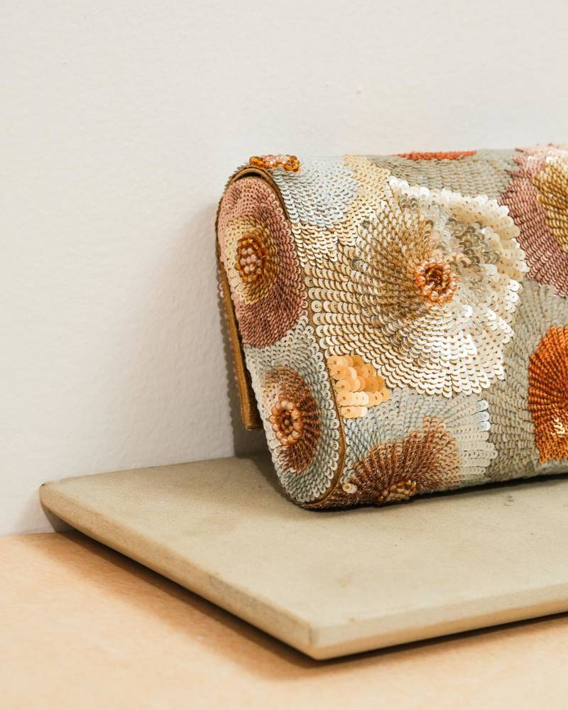 Multicolor silk sequin embroidered clutch