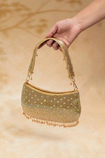 Gold silk embroidered clutch