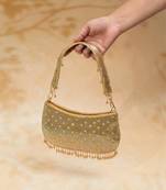 Gold silk embroidered clutch