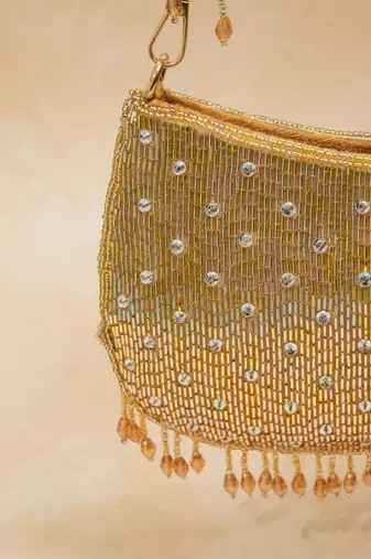 gold silk embroidered party clutch bag