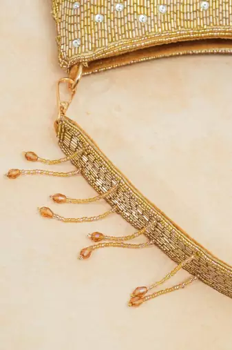 gold silk embroidered party clutch bag