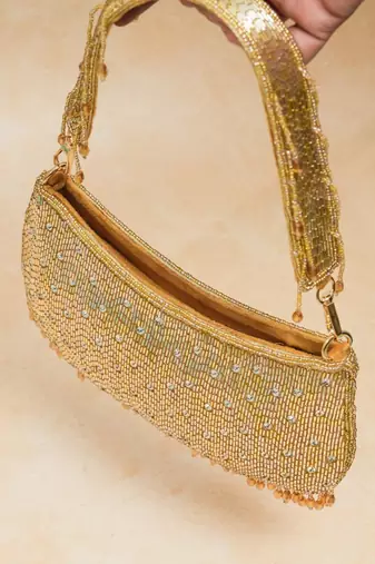 gold silk embroidered party clutch bag
