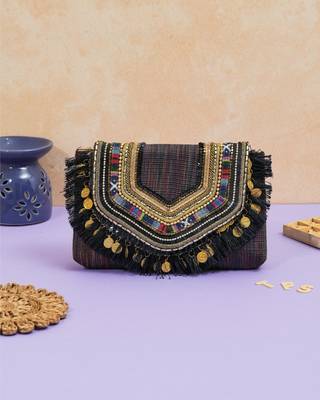 multicolor boho-style jacquard thread embroidered clutch 1