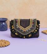 Multicolor jacquard thread embroidered clutch