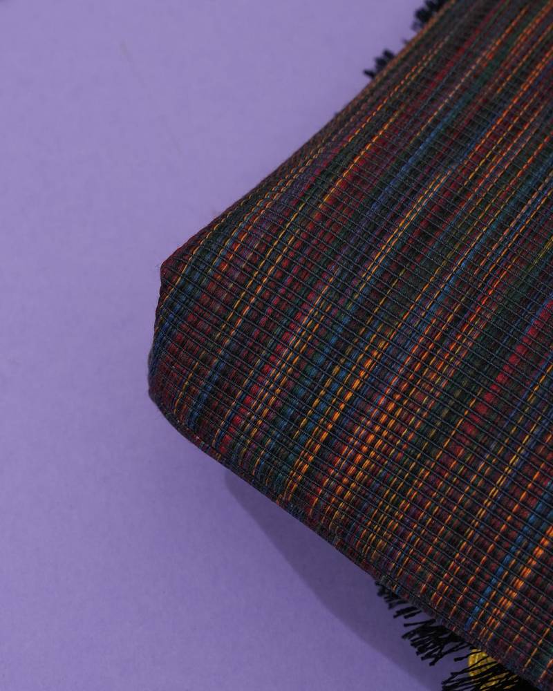 Multicolor jacquard thread embroidered clutch