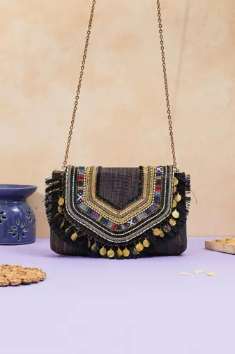 multicolor boho-style jacquard thread embroidered clutch