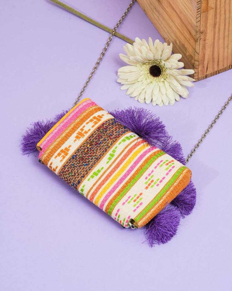Multicolor jacquard beads embroidered clutch