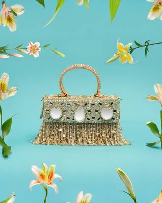 women’s multicolor embroidered silk clutch with mirror work 1