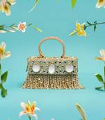 Multicolor silk pearl embroidered clutch