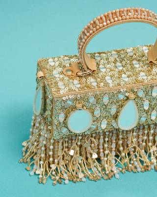 women’s multicolor embroidered silk clutch with mirror work 2