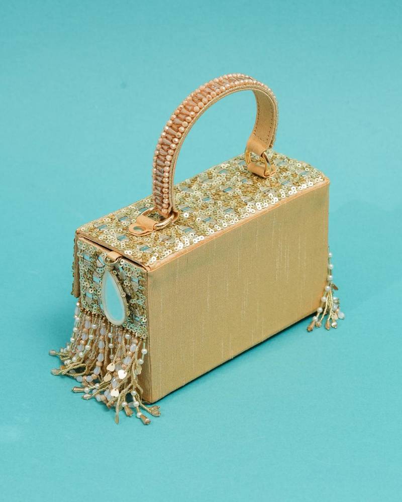 Multicolor silk pearl embroidered clutch