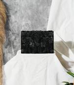 Black velvet sequin embroidered clutch