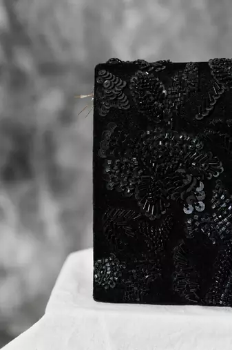 black velvet sequin embroidered party wear clutch