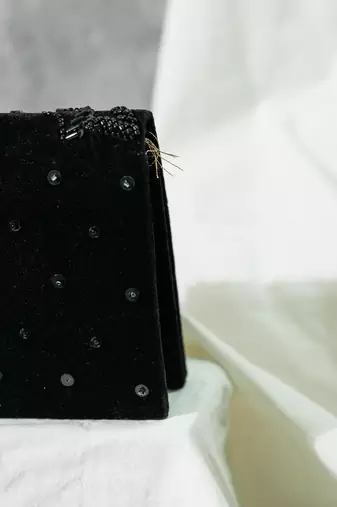 black velvet sequin embroidered party wear clutch