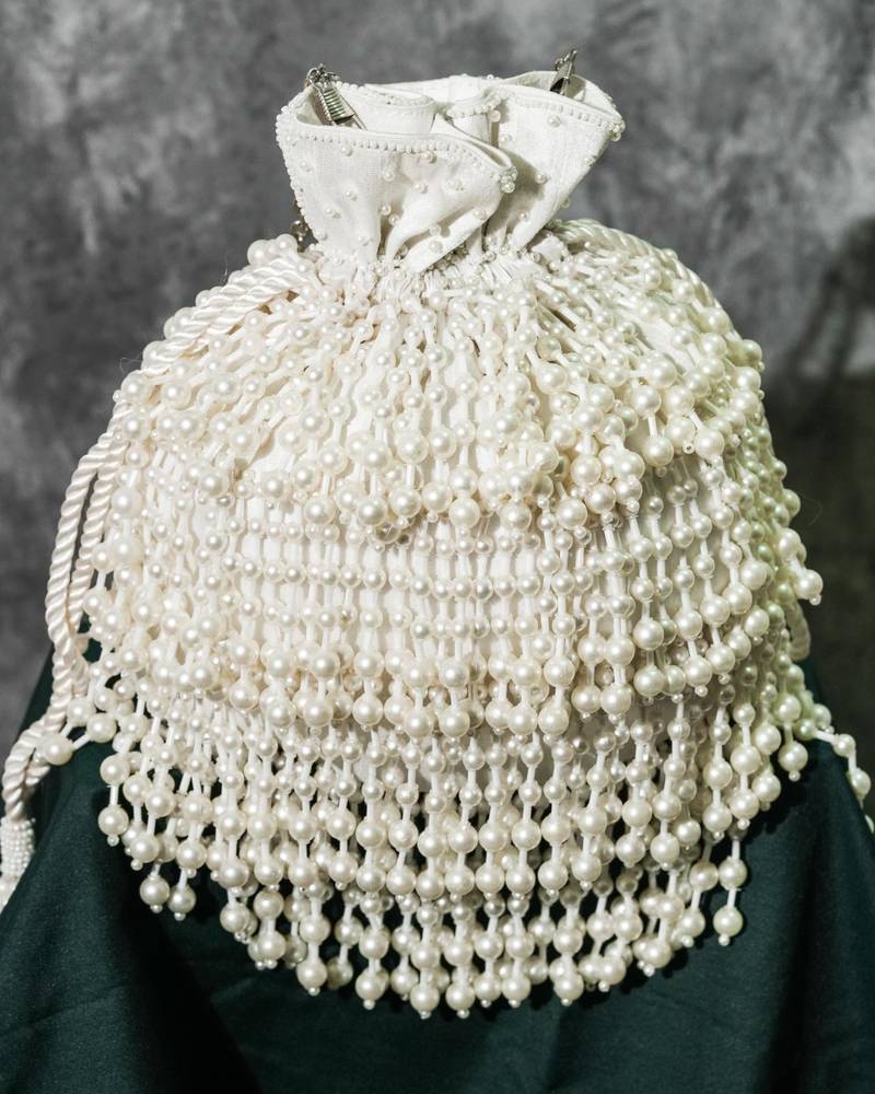 Pearl embroidered silk potli bag