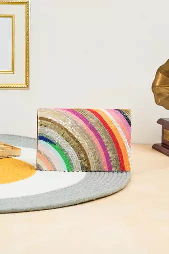 Multicolor silk sequin embroidered clutch